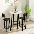 thumbnail image 2 of Stmoze Marble Bar Table Set for 2, Faux Marble Bar Height Kitchen Table and Chairs Set, Round Dining Table Set with 2 Leather Dining Stools, Counter Height Pub Table Set for Small Space, White+Black, 2 of 7