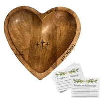 Heart Prayer Bowl with Cross,Wooden Prayer Bowl Heart, Includes 24 Blessing Cards,Vintage Finish,Perfect for Home Decor and Gift