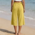 thumbnail image 3 of Resivox Womens Cotton Linen Wide Leg Pants Casual High Waist Capris Loose Fit Flare Trousers Breathable Comfortable with Pockets Yellow M, 3 of 4