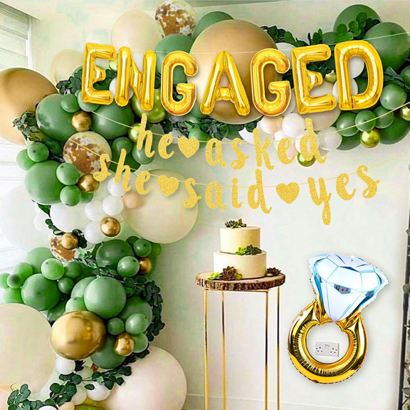 19 PCS Sage Green Engaged Balloons She Said Yes Decorations Bride To be Party Decoration Balloon Banner Garland Bride To Be Sash Bridal Shower Engagement Party