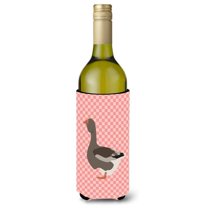 Carolines Treasures BB7897LITERK Toulouse Goose Pink Check Wine Bottle Beverge Insulator Hugger