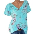 thumbnail image 2 of Womens Tops Clearance,Summer Tops for Women 2023 Trendy ,Women Short Sleeve V-Neck Lace Printed Lace Tops Loose T-Shirt Blouse Best Sell, 2 of 4