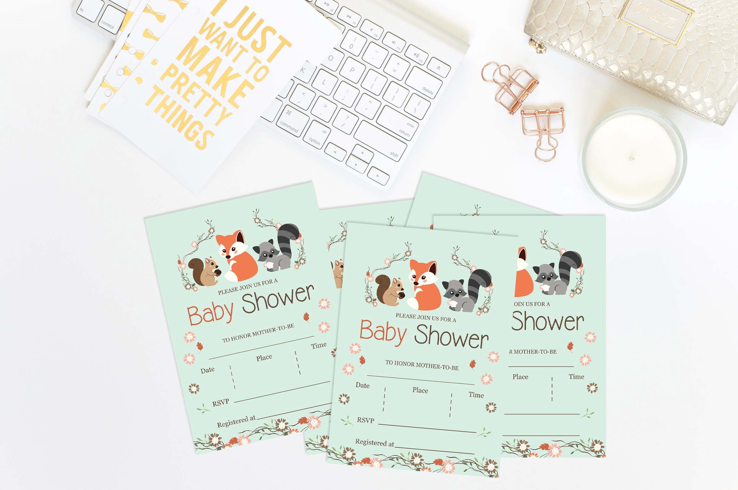 Inkdotpot 30 Fill In StyleBaby Shower Invitation Cards-Animals-Gender Neutral-Blank Invites