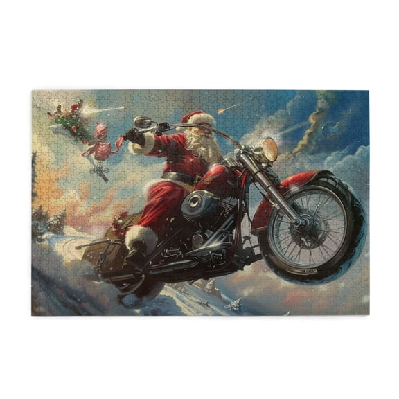 1000 PCS Santa Claus & Motorcycle Wooden Puzzles For Adults 1000 Pieces,Challenging Brain Exercise,Unique Artwork For Adults,Great For Relaxation And Display For Puzzle Enthusiasts,For Puzzle Lovers