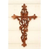 16" Wooden Hand Carved Curling Vines Cross Wall Plaque Relief Panel Hanging Sculpture Handcrafted Gift Art Home Decor Accent Decoration Handmade