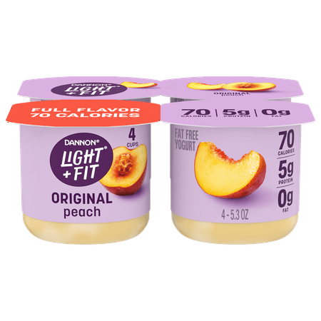 Dannon, Light & Fit, Non-Fat, Original, Peach Yogurt, 5.3 oz., 4 Count, Plastic Cup
