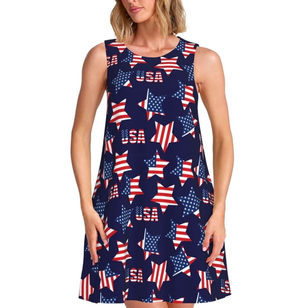 Balery American Stars Vestidos de verano para mujer con estampado: vestido holgado sin mangas, vestido playero informal y cómodo para días calurosos.