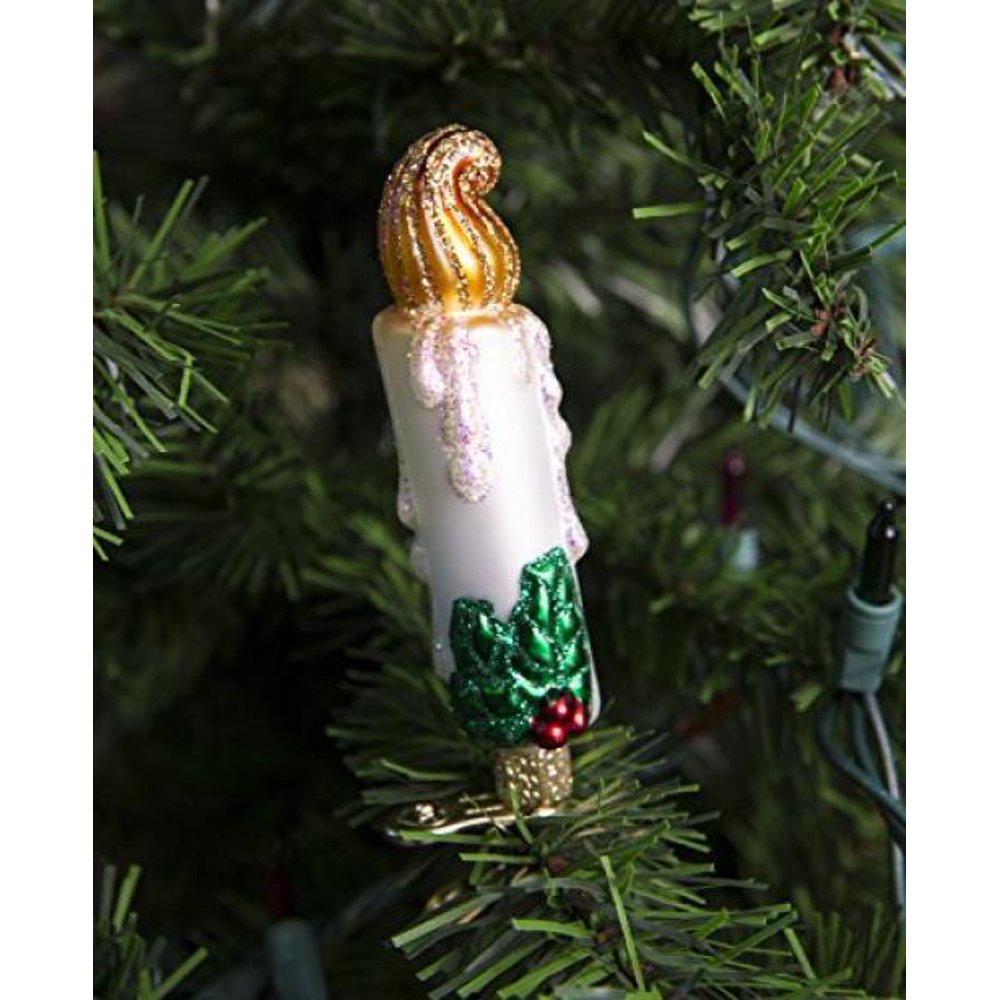 Old World Christmas Clipon Candle Ornament Hand Painted Blown Glass For Fake and Real