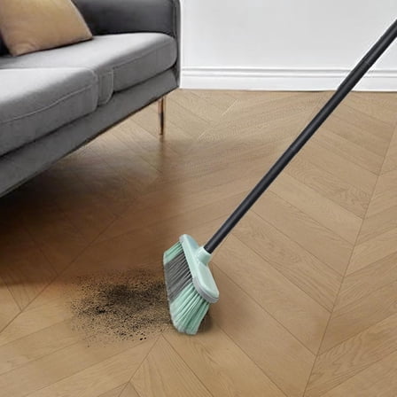 Green Soft Bristle Indoor Broom for Pet Hair Hardwood Tile Decking Floor Cleaning