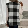 thumbnail image 7 of ABATAB Womens Fuzzy Fleece Plaid Vests Trendy Sleeveless Open Front Sherpa Lined Waistcoat Cardigans Comfy Winter Dusters Gilet with Pockets(Medium,Black), 7 of 7