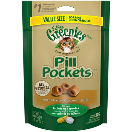 FELINE GREENIES PILL POCKETS Natural Cat Treats Chicken Flavor, 3 oz. Value Size Pack (85