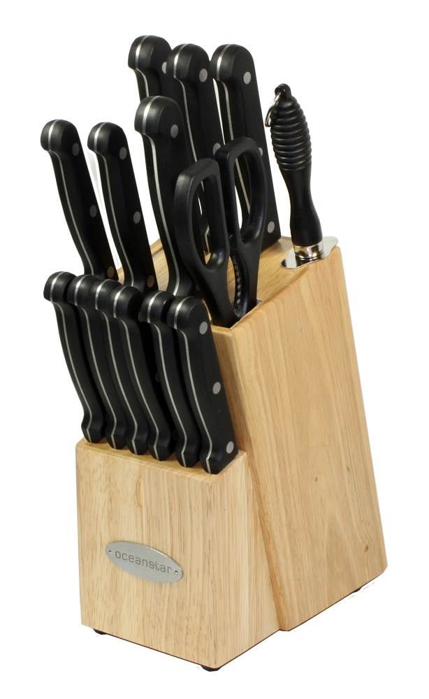 Oceanstar KS1187 Traditional 15-Piece Knife Set with Block, Natural ...