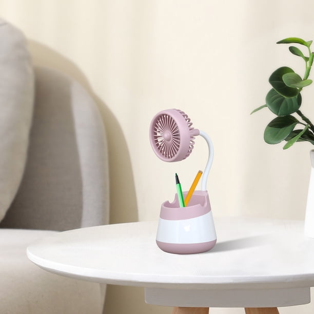 Ventilador de escritorio con portalápices | Miniventilador USB para casa, oficina y escuela | Ventilador portátil con espacio para bolígrafos y soporte para teléfono | Regalo para estudiantes, niños