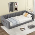 thumbnail image 2 of Euroco Upholstered Twin XL Daybed, Low Profile Sofa Bed with Storage Pocket, Gray, 2 of 8