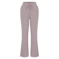 thumbnail image 3 of ICQOVD Women Casual Cotton And Linen Solid Drawstring Elastic Waist Long Straight Pants, 3 of 5