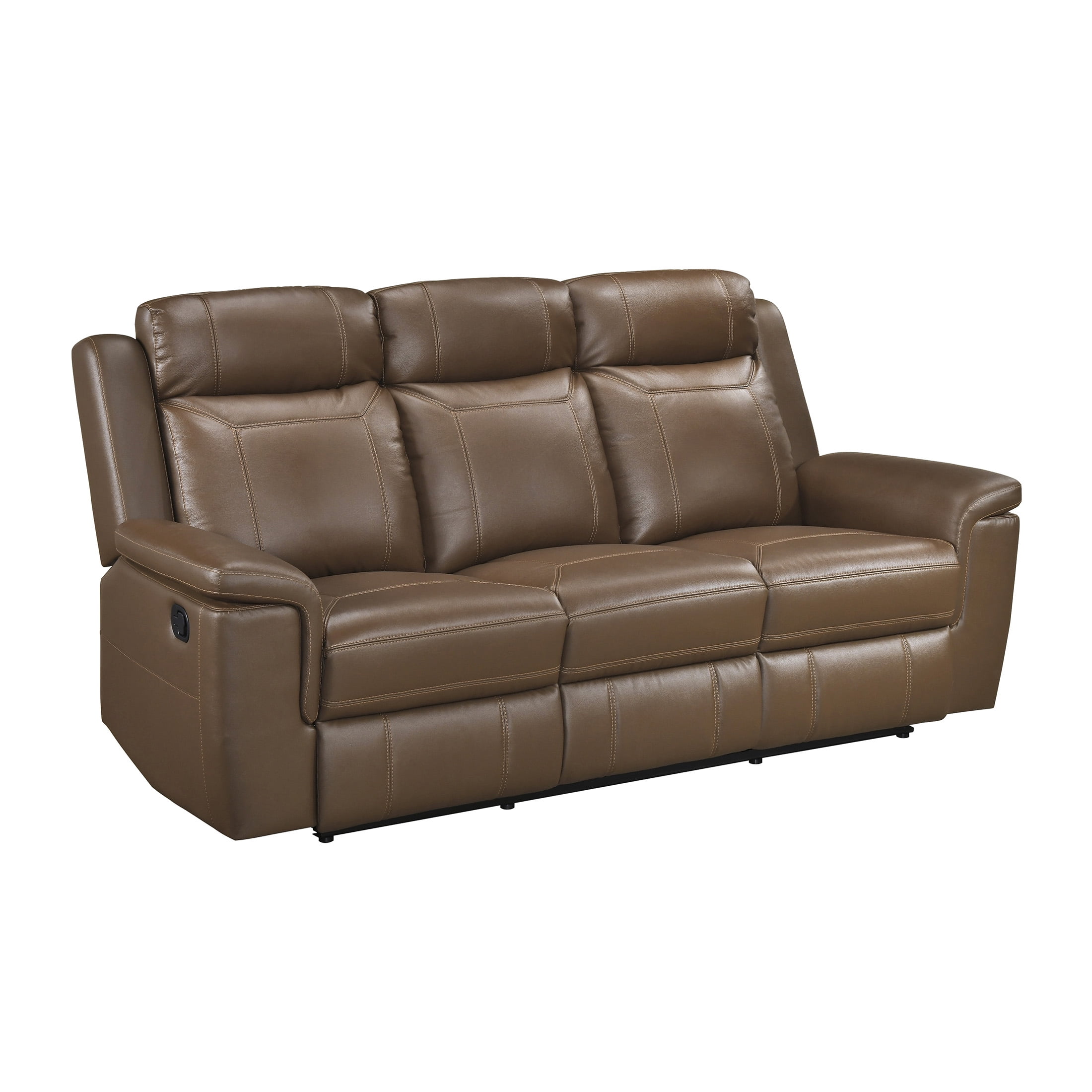 OakvillePark Livaro Leather Match Manual Double Reclining Sofa, Camel