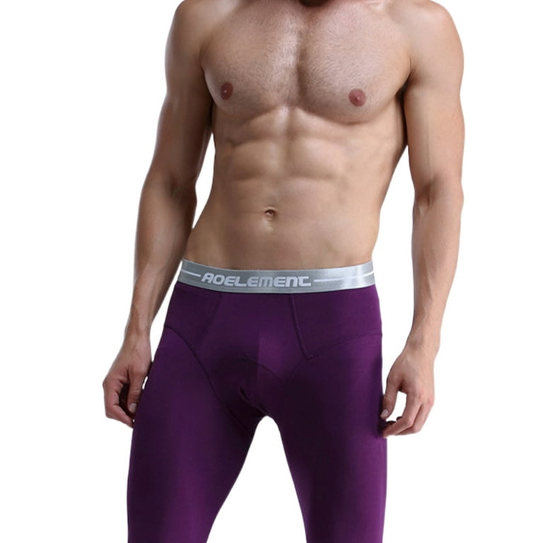 Niuer Mens Warm Elastic Waisted Base Layer Bottoms Men Athletic Compression  Pants Wintergear Sports Basic Ultra Soft Long Johns Purple 2XL 