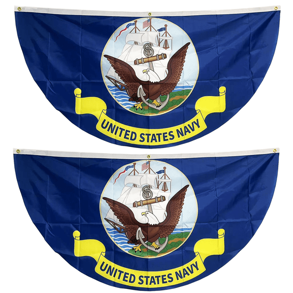 2Pcs Military Navy Fan Flag Bunting 3 x 6 Ft,US Military Navy Fan Flag Banner For Memorial Day Independence Day Veterans Day US Navy Theme Parades,Celebration and Home Party Decor