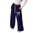 thumbnail image 2 of Bysome Child Girls Casual Pants Bowtie Print Relaxed Fit Trousers Drawstring Elastic Waist Breathable Fall Pants Size 10-11 Years, 2 of 4