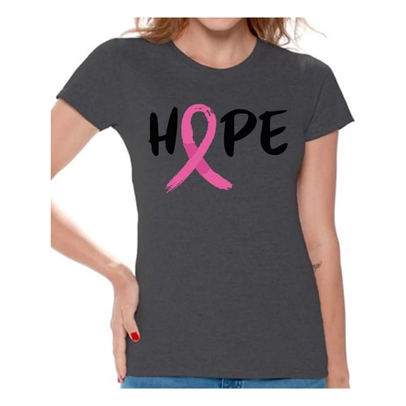 Awkward Styles Breast Cancer Awareness T-Shirt Hope Ribbon T Shirts for Women