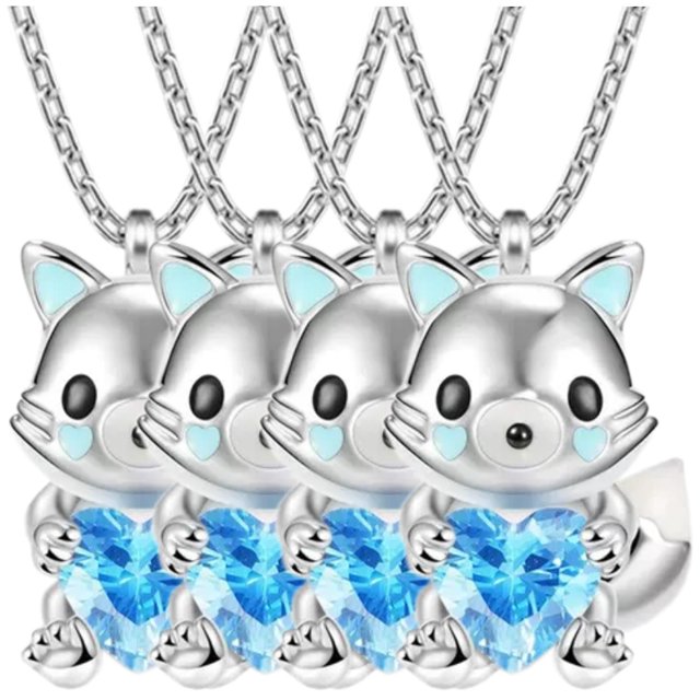 Cadenas con Dije Bellos FoxNeck02 4Pzas Zorro/Corazón Plata/Azul Metal Cadena y Dije.