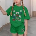 thumbnail image 3 of BFHHYA Girls 4th of July Sets 2-Piece Outfit Bow Print Short Sleeve Shirts Elastic Waist Shorts Youth Casual Loose Set 3-15 Years, 3 of 5