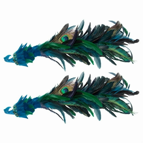 Set of 2pcs Simulated Long Tail Blue Peacocks Decor Natural Crafts Christmas Decorations Tree Hanging Pendants