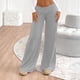 thumbnail image 4 of Amzcrzy Pantalones Palazzo Mujer Anchos Cintura Alta Cómodos Holgados Elegantes Casuales Verano Playa Ligeros Sin Costura Delantera Suaves Elásticos Con Bolsillos Tallas S-2XL Gris, 4 of 7