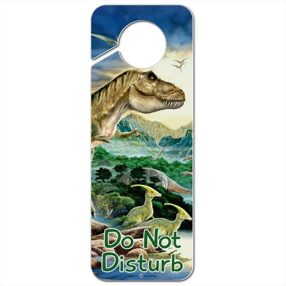 Tyranosaur T-Rex Jurassic Sunset Plastic Door Knob Hanger Sign
