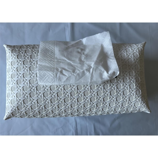Nvzi Funda para caja de pañuelos, organizador dispensador de papel facial de cuero sintético PU decorativo moderno para baño, tocador, mesita de noche, escritorio, coche, blanco (L)