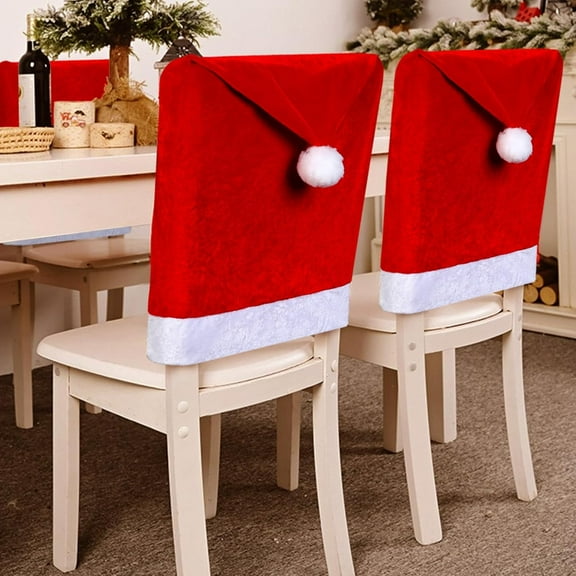 Christmas Chair Covers Set of 6, Red Flannel Santa Hat Chair Covers, Xmas Chair Back Covers Christmas Decorations Indoor