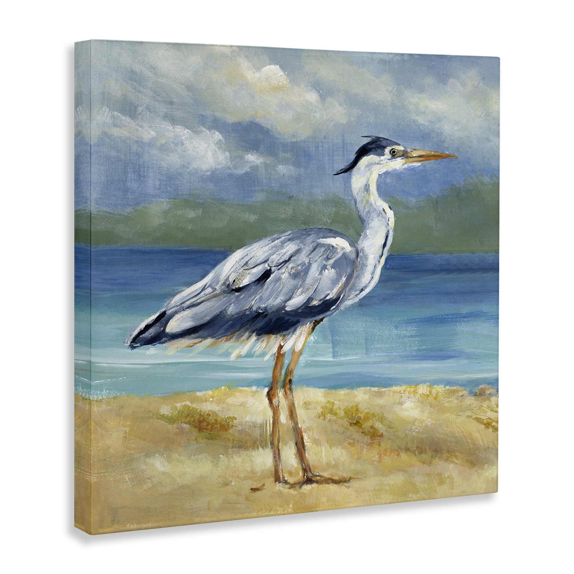 Stupell Industries Heron by the Sea Nautical & Beach Painting Wrapped Canvas Art Print Wall Art, 36 x 36