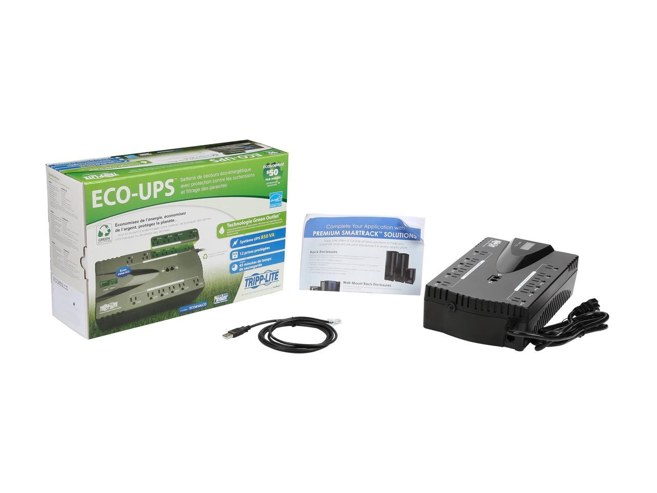 Tripp Lite 850VA 425W 120V Eco 12-Outlet UPS Battery Backup ECO850LCD