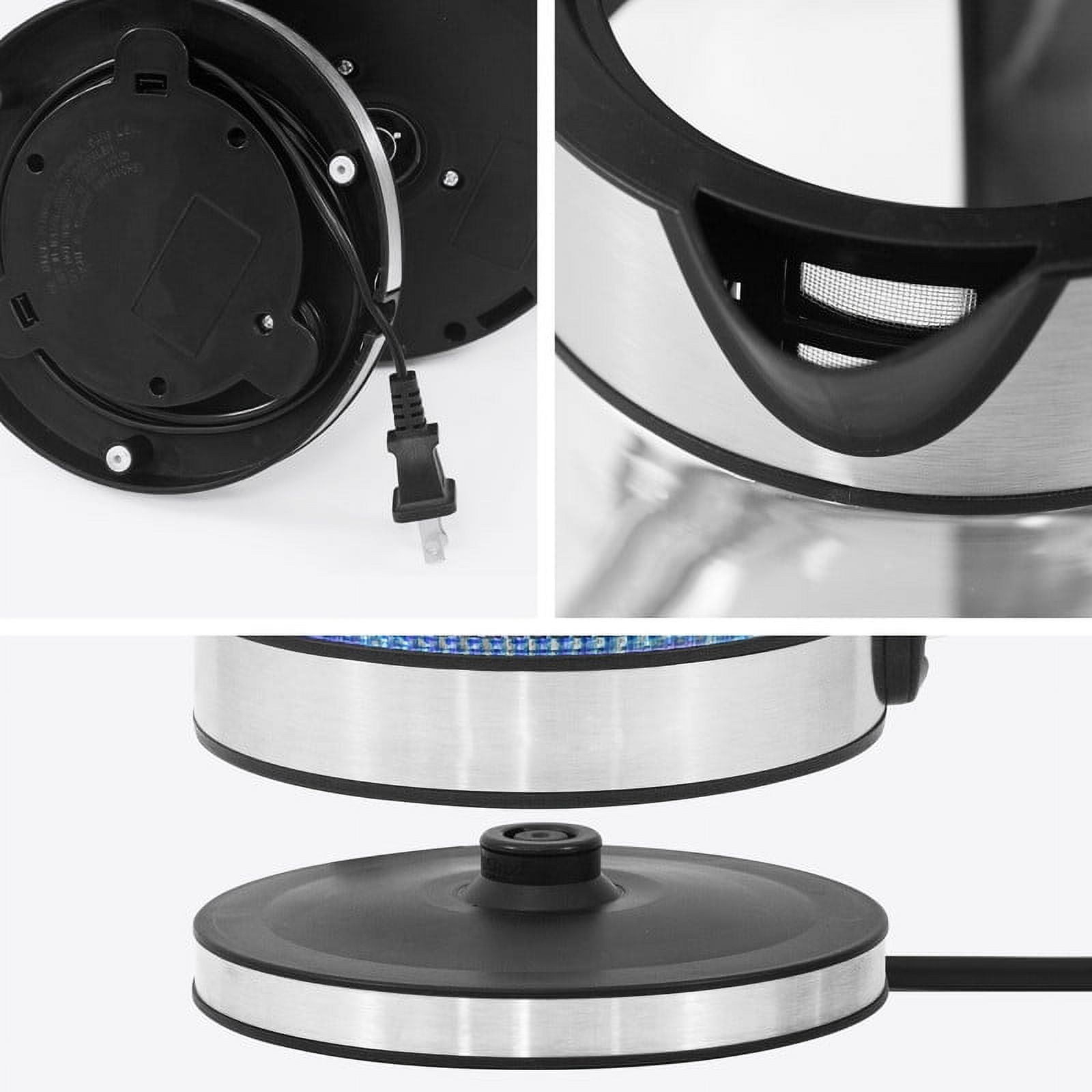 Elite Cuisine EKT605 Cordless 1.7L Glass Kettle, Stainless Steel Accents