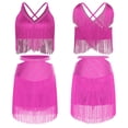 thumbnail image 3 of Aislor Women's Latin Salsa Ballroom V Neck Sleeveless Fringe Crop Top with Swing Skirt Indian Dancewear Hot Pink XL, 3 of 7