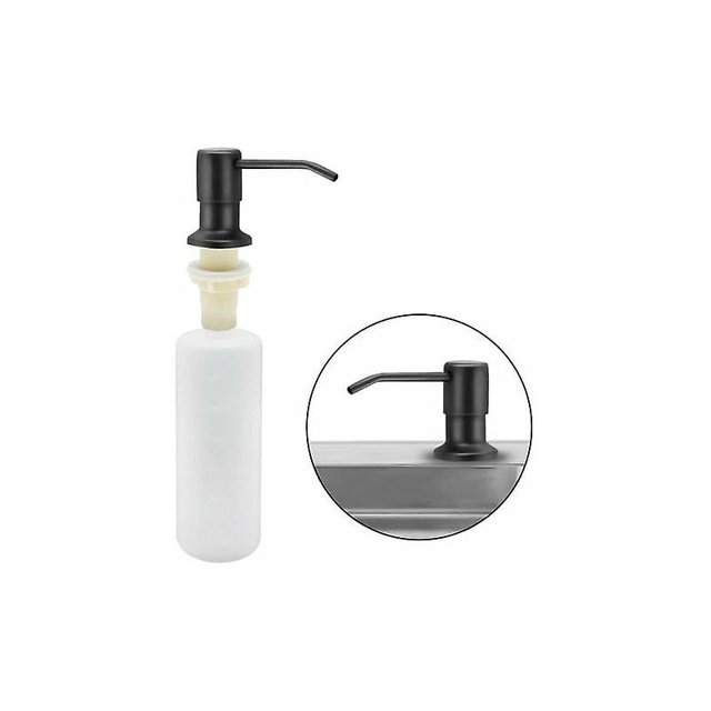 Dispensador de jabón para fregadero de cocina, dispensador de detergente incorporado de acero inoxidable de cocina de 350 ml, dispensador de jabón recargable con bomba giratoria de 360° (negro mate