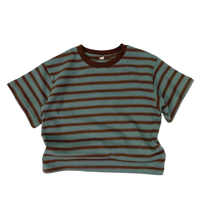 Sunnyoo T-Shirt à Rayures à Manches Courtes pour Petits Garçons, T-Shirt Doux et Polyvalent, Vert