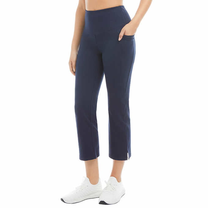Jockey Ladies' Cropped Slit Flare Activewear Yoga Pants, Dark Navy Medium