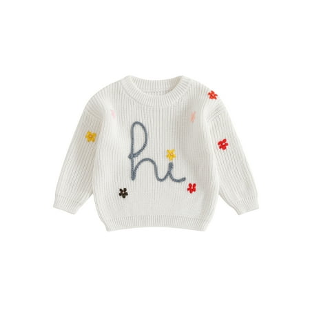 

Baby Girl Sweater Long Sleeve Crew Neck Flower Warm Knit Pullover