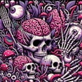 thumbnail image 2 of Ambesonne Skull Duvet Cover Set, Skeleton Eyeballs Brain Hands, King, Pink and Purple, 2 of 5