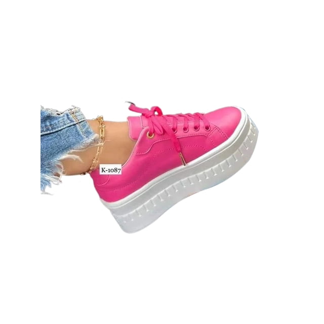 Daeful Espadrilles de Mode pour Femmes à Tige Basse Chaussures Décontractées Travail Bout Rond Confort Chaussures de Skate Rose Rouge 7.5