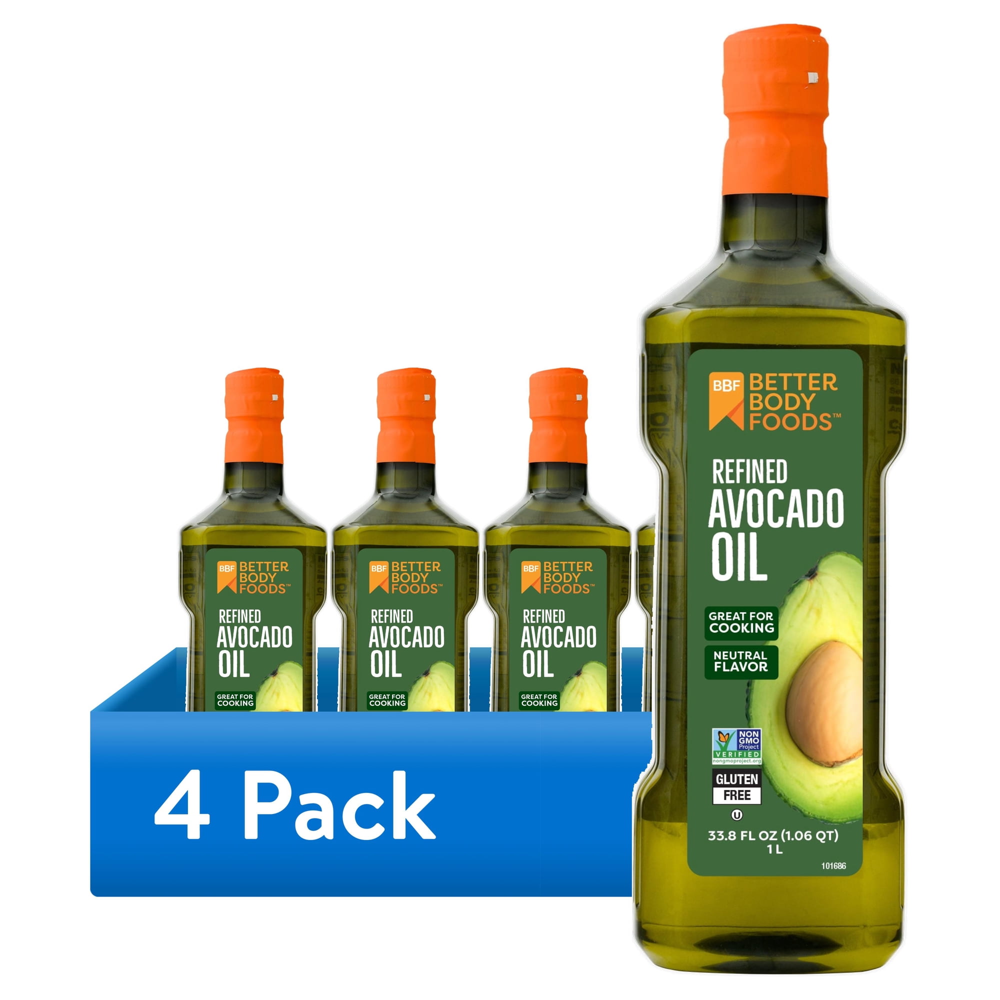 (4 pack) BetterBody Foods Refined Avocado Oil, 33.8 fl oz, 1 Liter