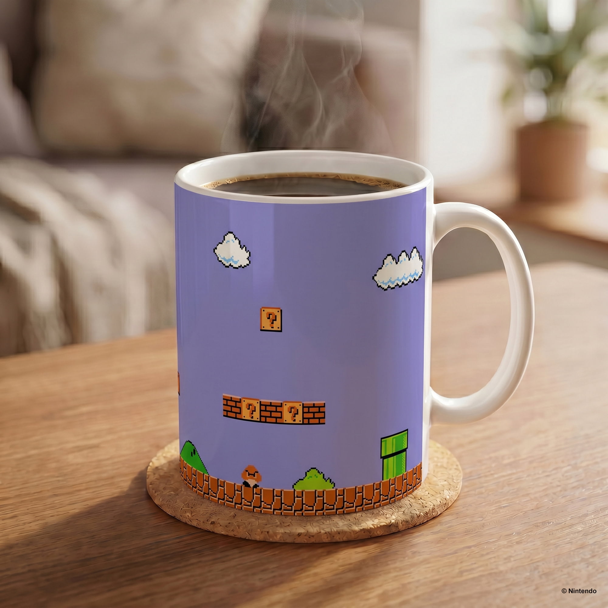 Pyramid America: Super Mario Bros: Retro Title - 11oz Ceramic Mug - Coffee-Tea Cup, Microwave-Dishwasher Safe, Video Game Fan Collectible, Licensed