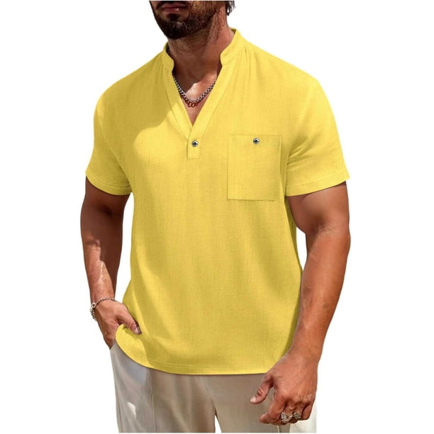 Camisetas de Bolsillo de Manga Larga para Hombres Cuello de Lino Casual Botón Herramientas Camiseta de Manga Corta Camiseta Chaqueta, Camisetas de Navidad de Manga Larga para Hombre