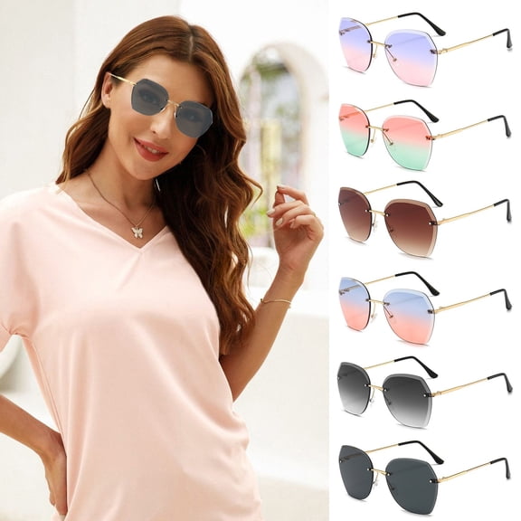 YVNAURA Round Frameless Polarized Sunglasses for Women Rimless No Border UV400 Protection Lightweight Fashion Shades Great for Travel Shopping Outdoors Driving, Brown,One Size
