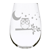 Owl stemless wine glass, 17oz. Lead Free Crystal