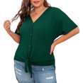 thumbnail image 5 of Cueply Womens Plus Size Tops Short Sleeve V Neck Waffle Knit Tunic Blouse Tie Front Button up T Shirts, 5 of 8