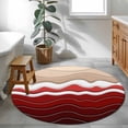thumbnail image 4 of Abstract Round Living Room Rugs 4 ft, Red Brown Gradient Waves Beach Lines Washable Area Rug with Non-Slip Sturdy Edge Binding Round Carpet for Entryway Kitchen Bedroom Bathroom, 4 of 9