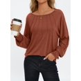 thumbnail image 2 of Gleelaud Womens Fall Fashion Long Sleeve Shirts Fall Tops Pleated Blouse Casual Loose Dressy Basic Tunic Tops Caramel, 2 of 6