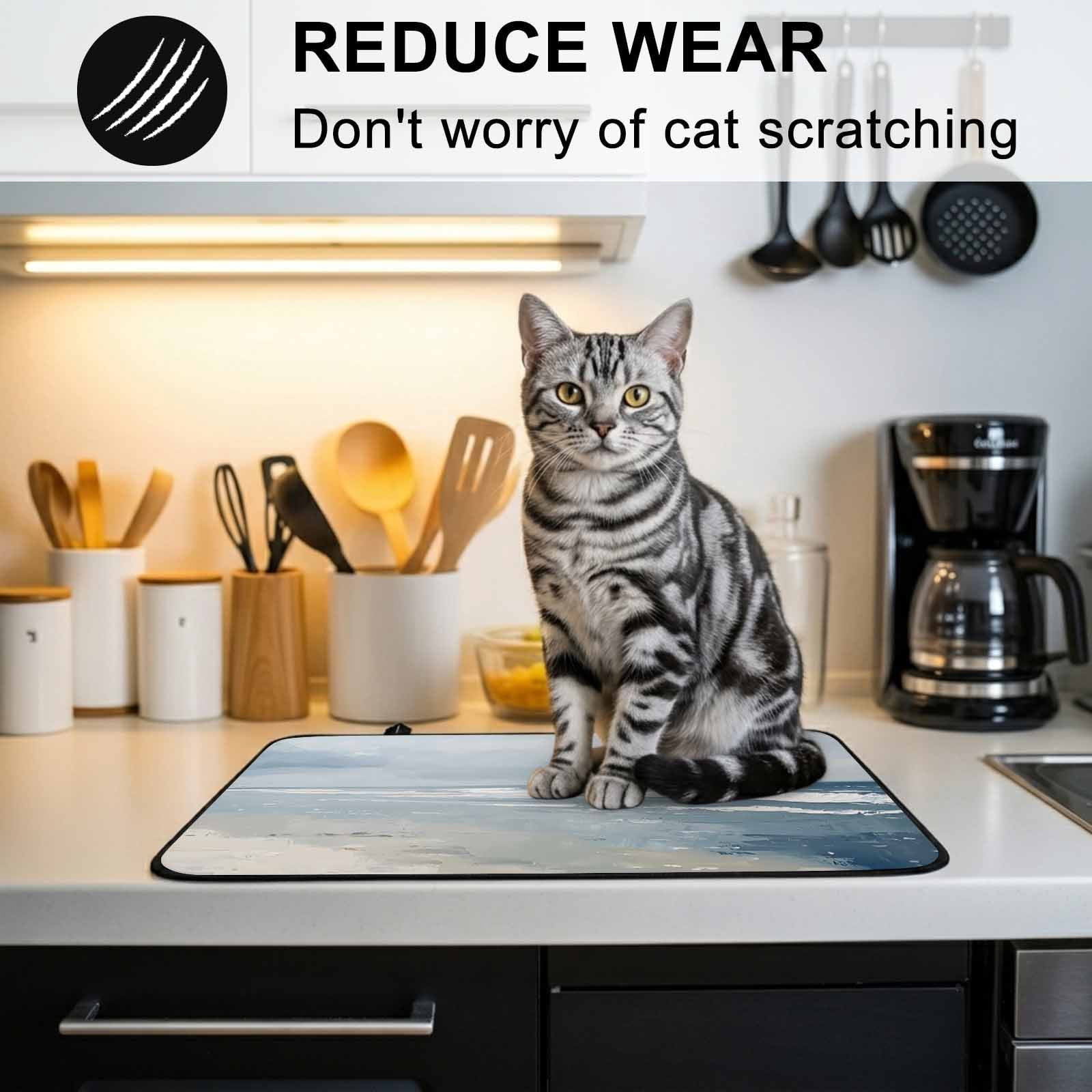 Blue Coastal Stove Top Cover for Electric Stove, Heat-proof & Non Slip Glass Top Stove Cover Protector, Seaside Summer Beach Nautical Kitchen Flat Cooktop Rubber Mat 24x21 Inches